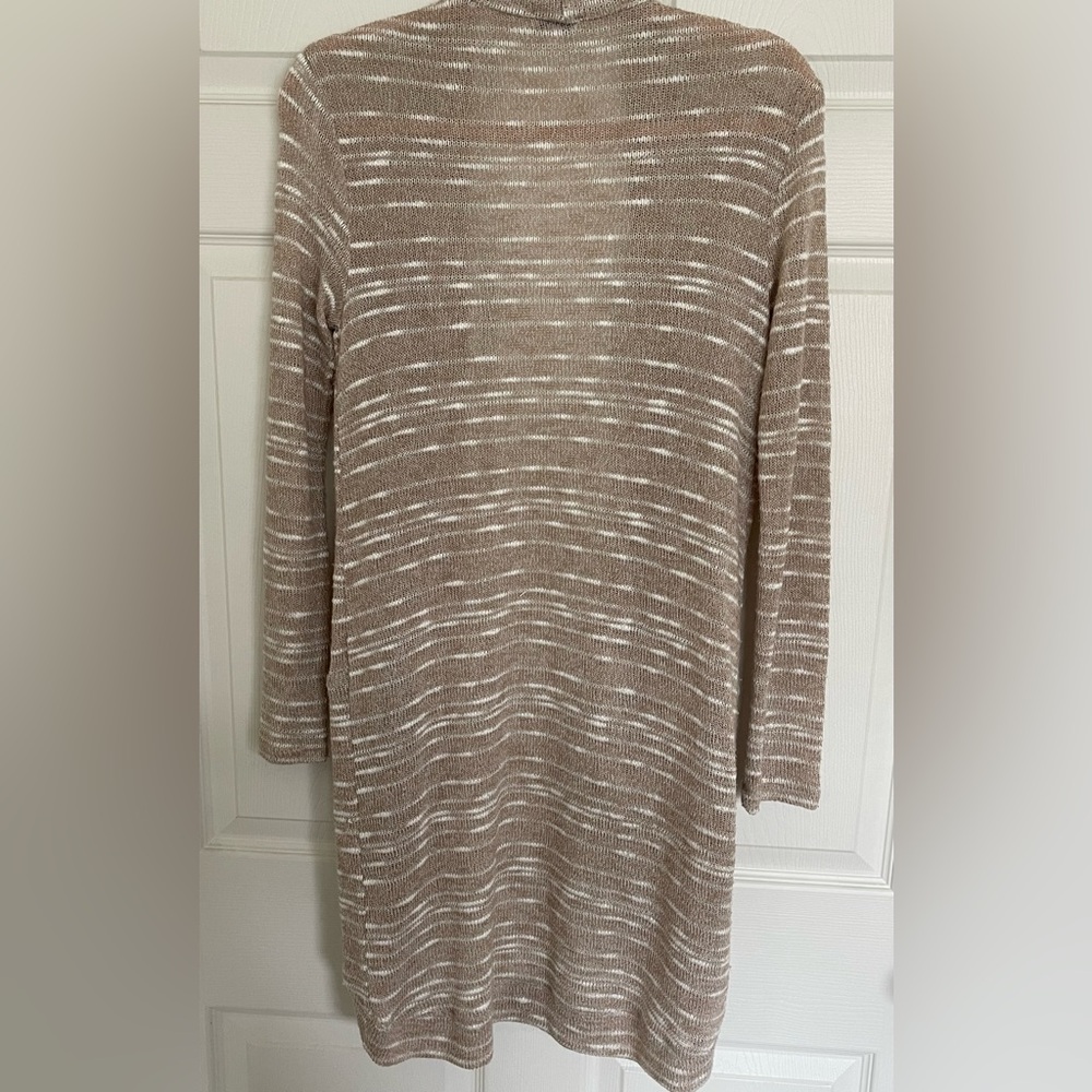 Splendid Taupe and Cream Open Cardigan with Pockets - Picture 5 of 5